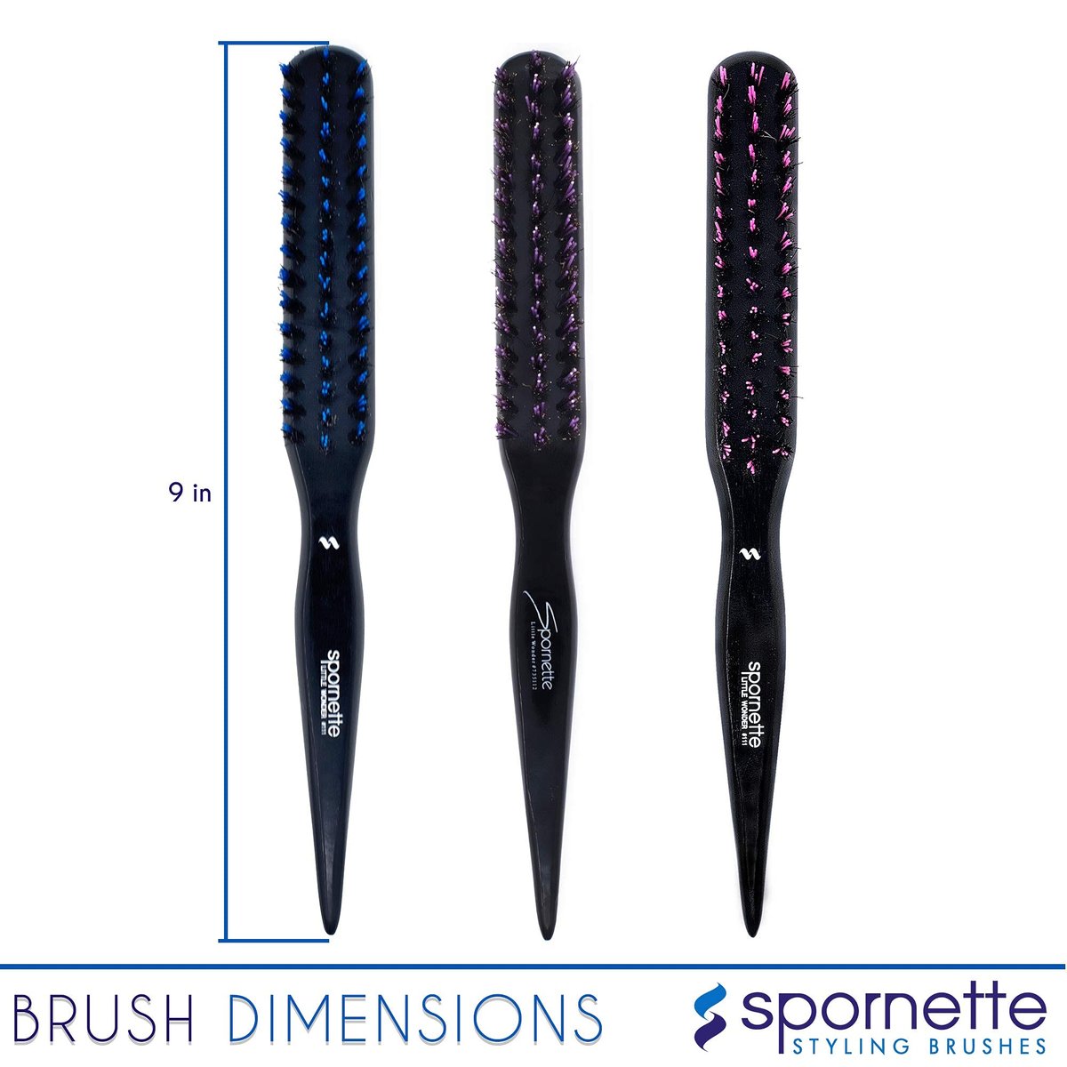 Spornette Little Wonder Small Teasing Brush – Boar & Tourmaline Nylon Bristles for Volume, Slick Backs & Back Brushing (Purple) - görsel 12