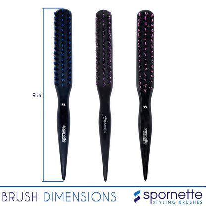 Spornette Little Wonder Small Teasing Brush – Boar & Tourmaline Nylon Bristles for Volume, Slick Backs & Back Brushing (Purple)