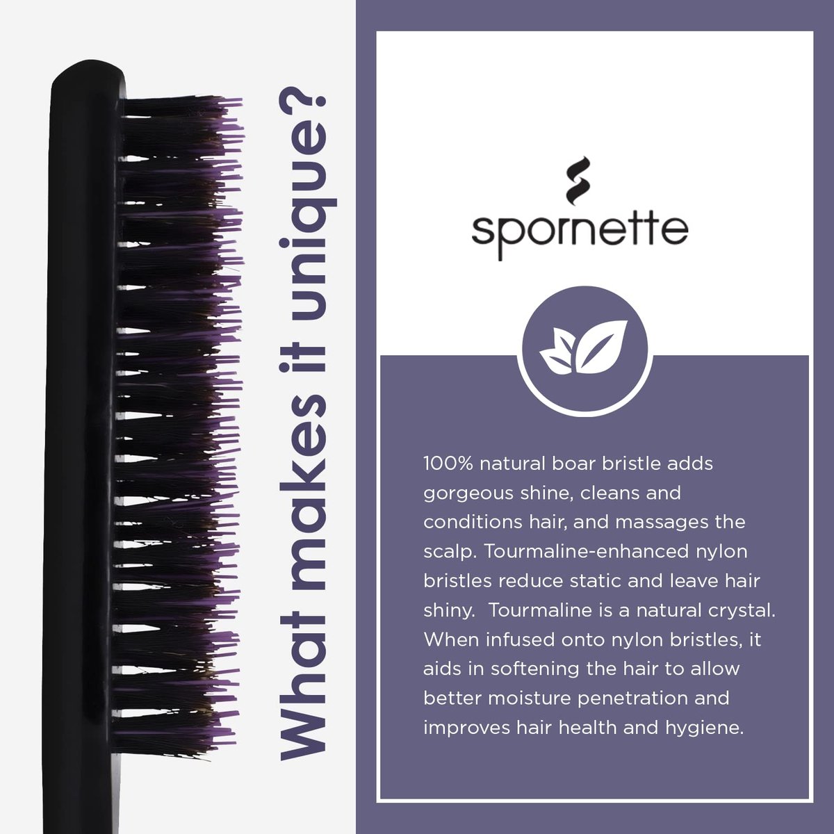 Spornette Little Wonder Small Teasing Brush – Boar & Tourmaline Nylon Bristles for Volume, Slick Backs & Back Brushing (Purple) - görsel 5