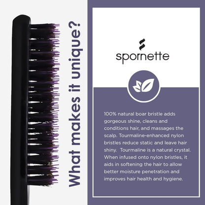 Spornette Little Wonder Small Teasing Brush – Boar & Tourmaline Nylon Bristles for Volume, Slick Backs & Back Brushing (Purple)