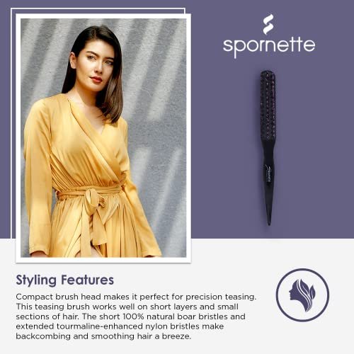 Spornette Little Wonder Small Teasing Brush – Boar & Tourmaline Nylon Bristles for Volume, Slick Backs & Back Brushing (Purple) - görsel 8