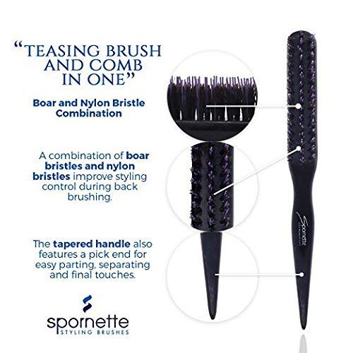 Spornette Little Wonder Small Teasing Brush – Boar & Tourmaline Nylon Bristles for Volume, Slick Backs & Back Brushing (Purple) - görsel 11