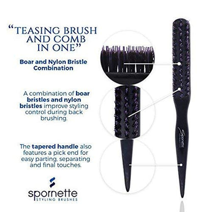 Spornette Little Wonder Small Teasing Brush – Boar & Tourmaline Nylon Bristles for Volume, Slick Backs & Back Brushing (Purple)