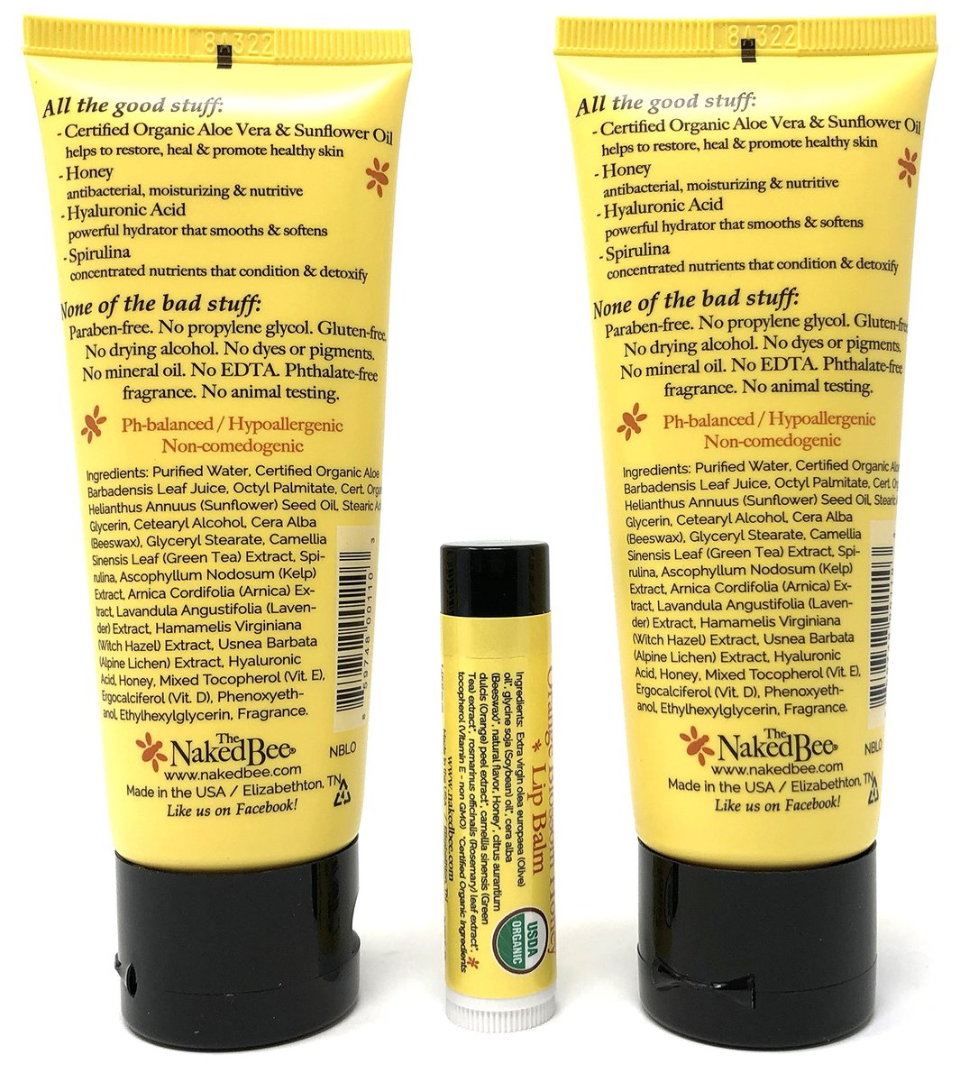 The Naked Bee Orange Blossom Honey Lotion and Lip Balm Set – Hydrating, Moisturizing, Natural Skin Care, Cruelty Free (3 Piece Set) Avelisse