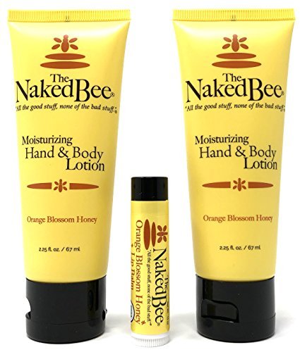 The Naked Bee Orange Blossom Honey Lotion and Lip Balm Set – Hydrating, Moisturizing, Natural Skin Care, Cruelty Free (3 Piece Set) Avelisse