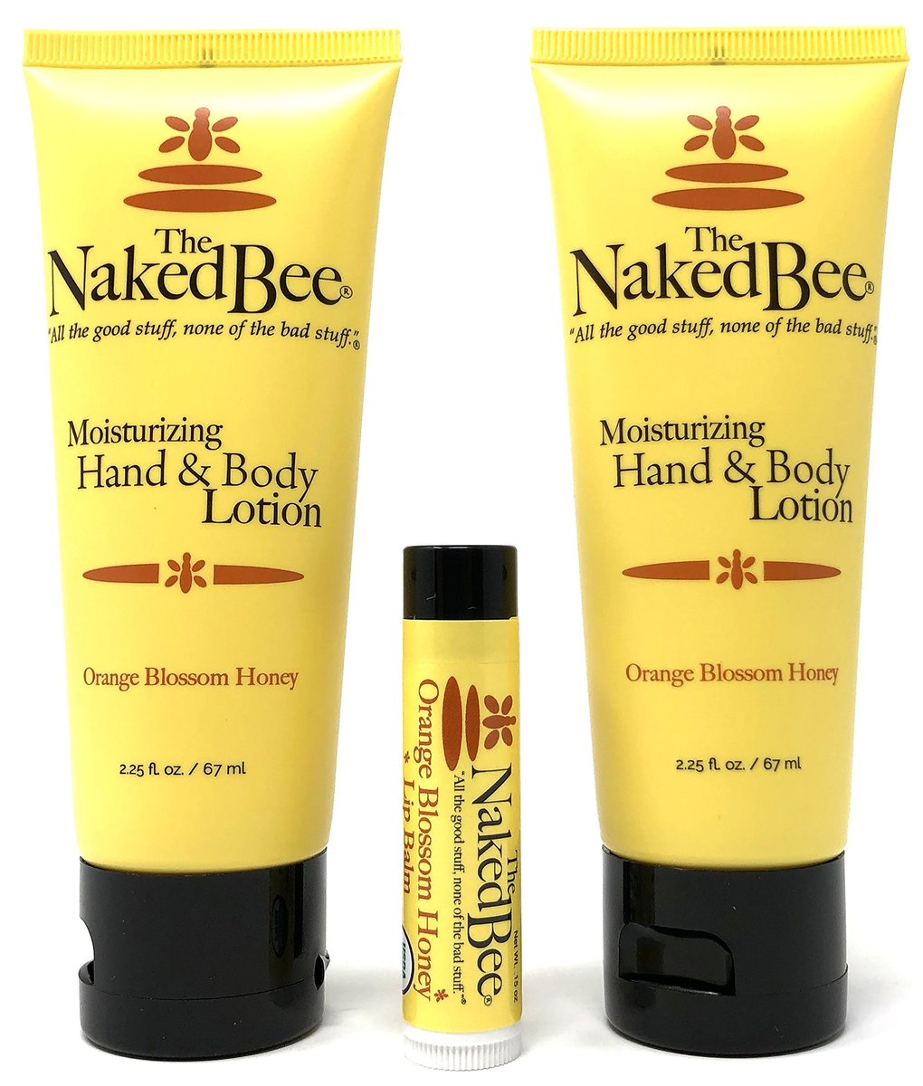 The Naked Bee Orange Blossom Honey Lotion and Lip Balm Set – Hydrating, Moisturizing, Natural Skin Care, Cruelty Free (3 Piece Set) Avelisse