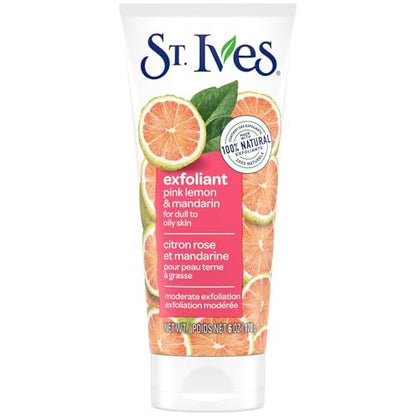 St. Ives Skin-Brightening Pink Lemon & Mandarin Face Scrub - Gentle Exfoliant for Glowing Skin, 6 oz