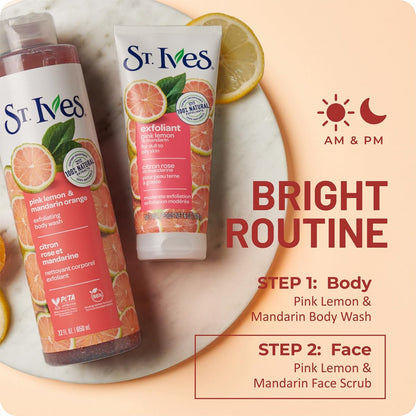 St. Ives Skin-Brightening Pink Lemon & Mandarin Face Scrub - Gentle Exfoliant for Glowing Skin, 6 oz