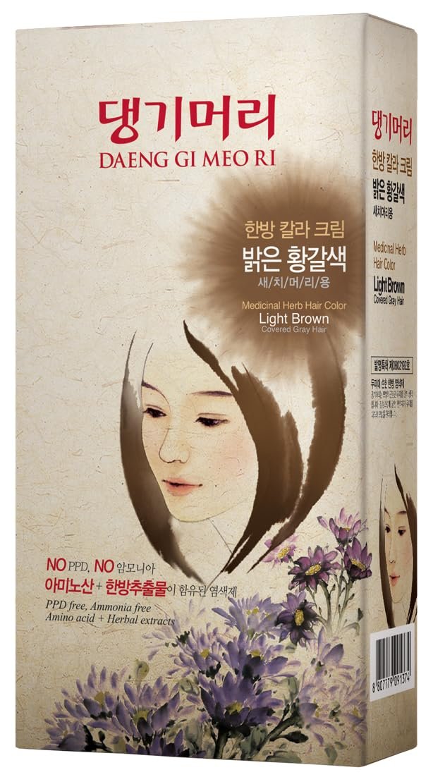 Daeng Gi Meo Ri Korean Herbal Hair Dye Color Cream - Light Brown - PPD-Free, High-Keratin Formula, Gray Coverage, 5 oz Avelisse