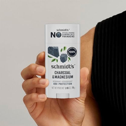 Schmidt's Natural Deodorant Charcoal & Magnesium, Aluminum-Free, Vegan, 24-Hour Odor Protection, 2.65 oz