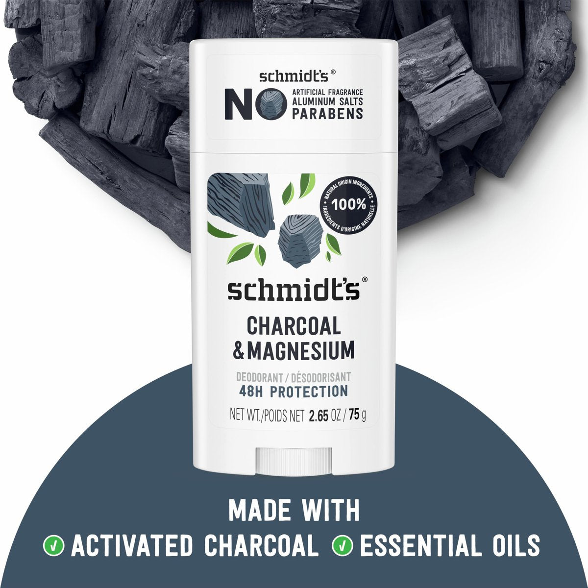 Schmidt's Natural Deodorant Charcoal & Magnesium, Aluminum-Free, Vegan, 24-Hour Odor Protection, 2.65 oz - görsel 11