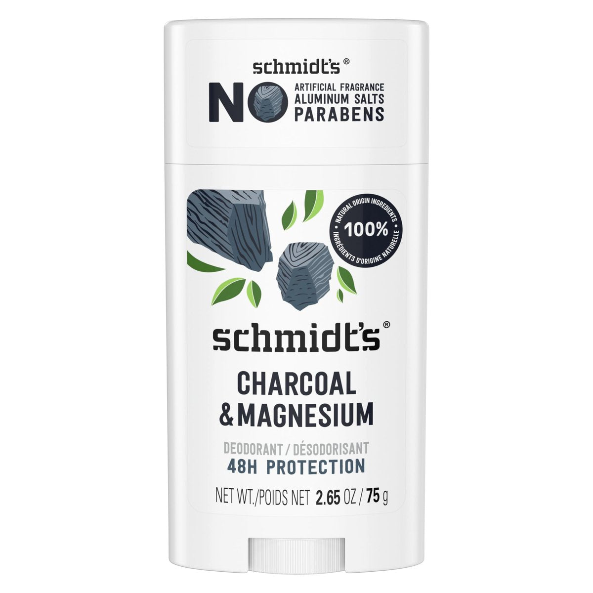 Schmidt's Natural Deodorant Charcoal & Magnesium, Aluminum-Free, Vegan, 24-Hour Odor Protection, 2.65 oz - görsel 1