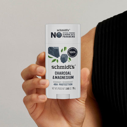 Schmidt's Natural Deodorant Charcoal & Magnesium, Aluminum-Free, Vegan, 24-Hour Odor Protection, 2.65 oz