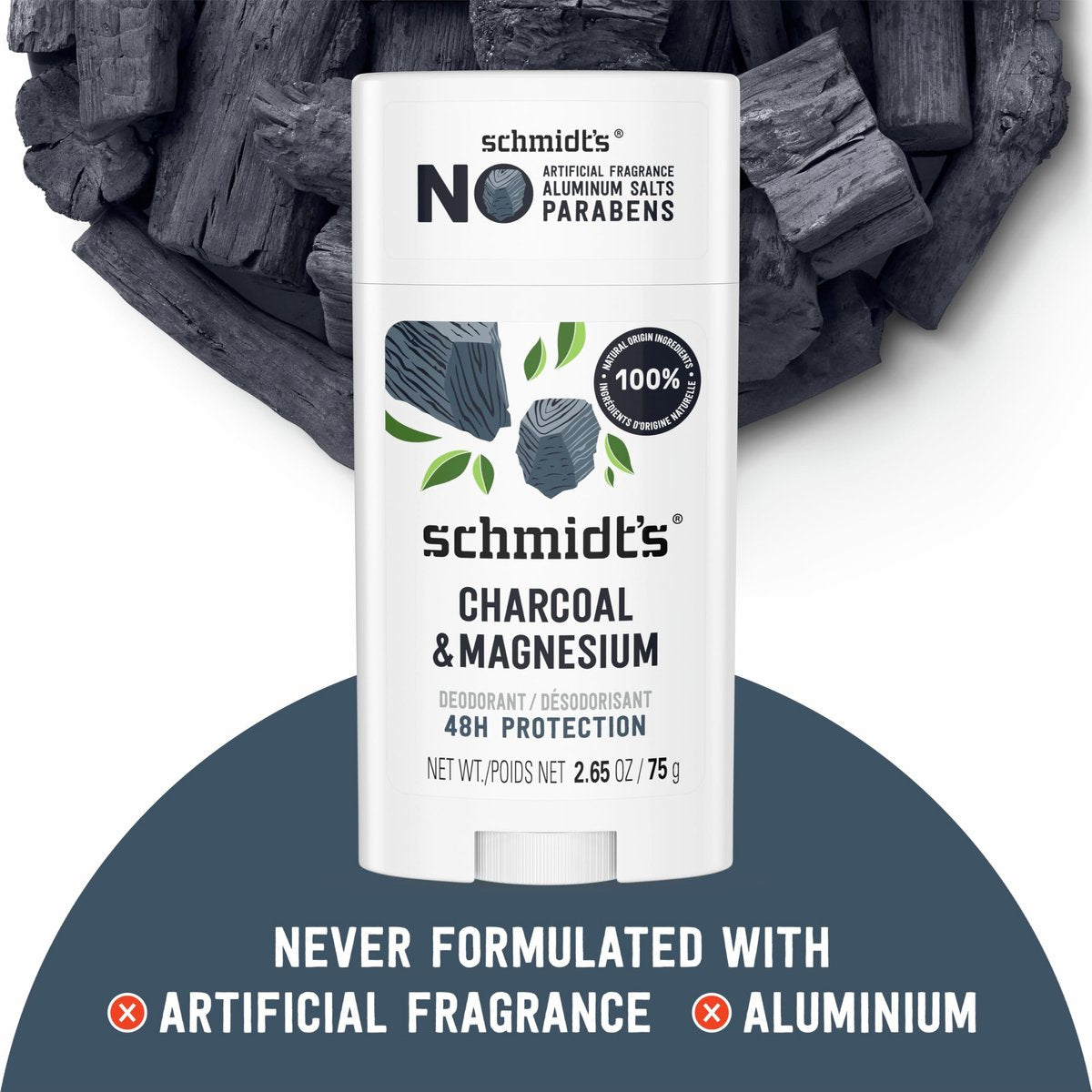 Schmidt's Natural Deodorant Charcoal & Magnesium, Aluminum-Free, Vegan, 24-Hour Odor Protection, 2.65 oz - görsel 9