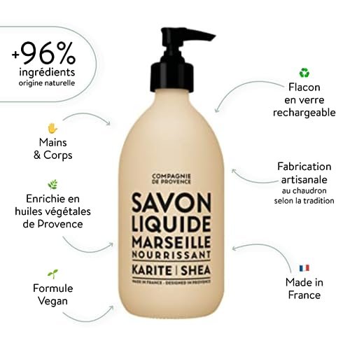 La Compagnie de Provence Savon de Marseille Nourishing Liquid Soap - Shea Butter, 16.7 Fl Oz Refill (Beige) - görsel 4