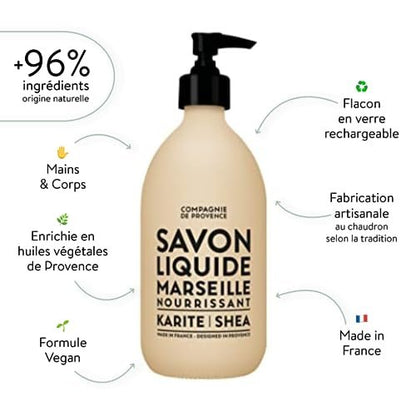 La Compagnie de Provence Savon de Marseille Nourishing Liquid Soap - Shea Butter, 16.7 Fl Oz Refill (Beige)