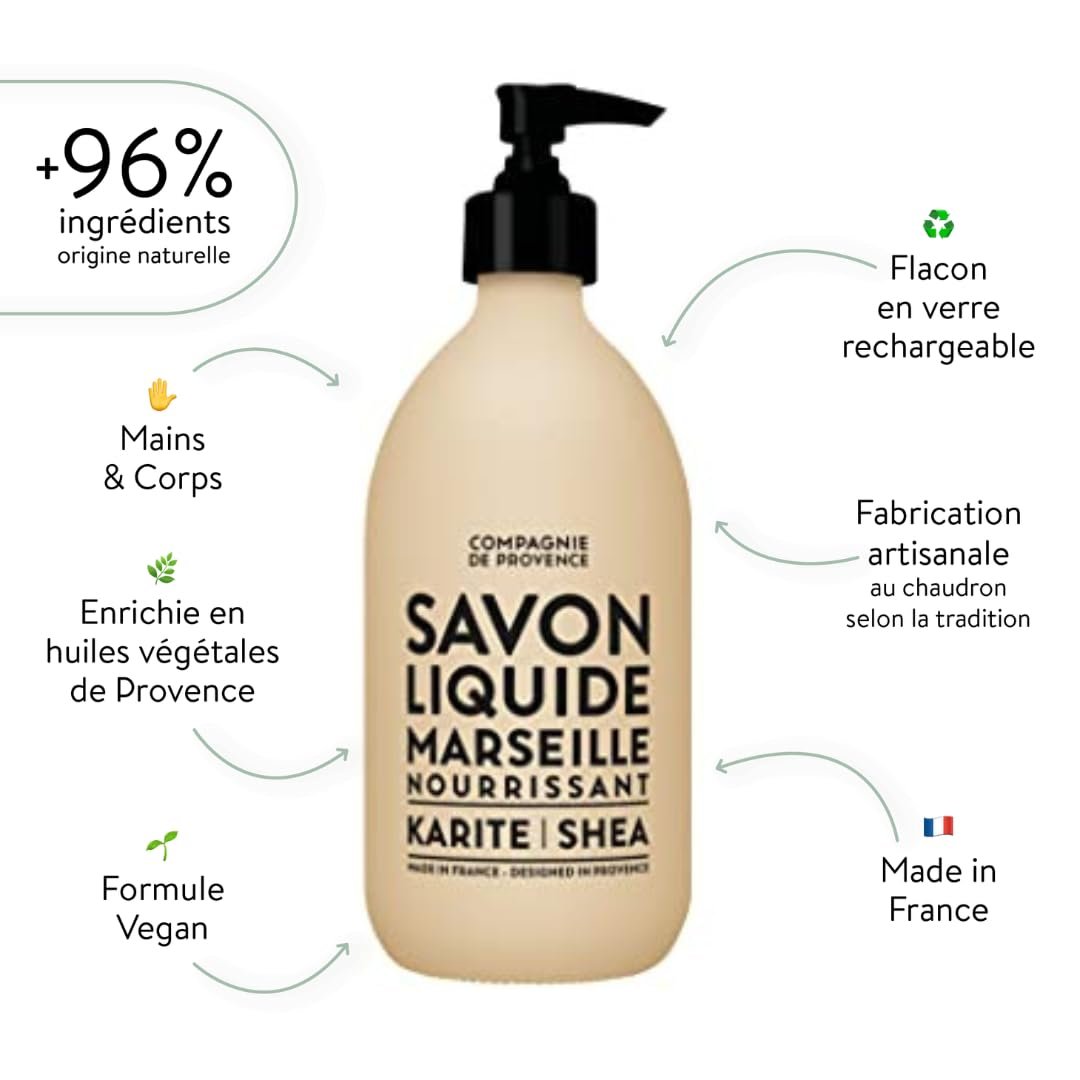 La Compagnie de Provence Savon de Marseille Nourishing Liquid Soap - Shea Butter, 16.7 Fl Oz Refill (Beige) - görsel 3