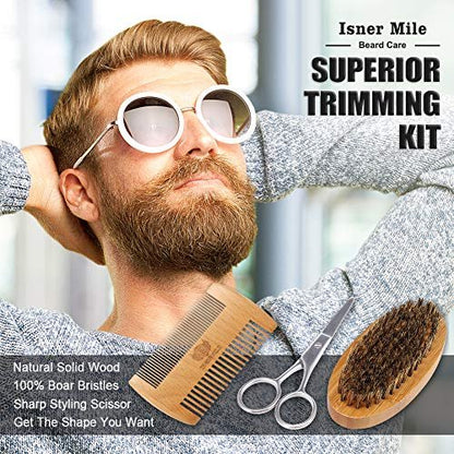 Isner Mile Beard Grooming Kit for Men - Complete Beard Care Set with Oil, Balm, Wash, Brush, Comb & Straight Razor, Gift for Him Avelisse