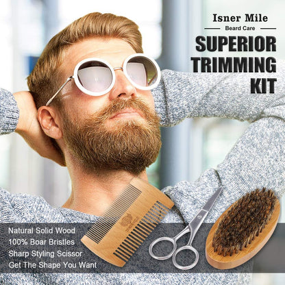 Isner Mile Beard Grooming Kit for Men - Complete Beard Care Set with Oil, Balm, Wash, Brush, Comb & Straight Razor, Gift for Him Avelisse
