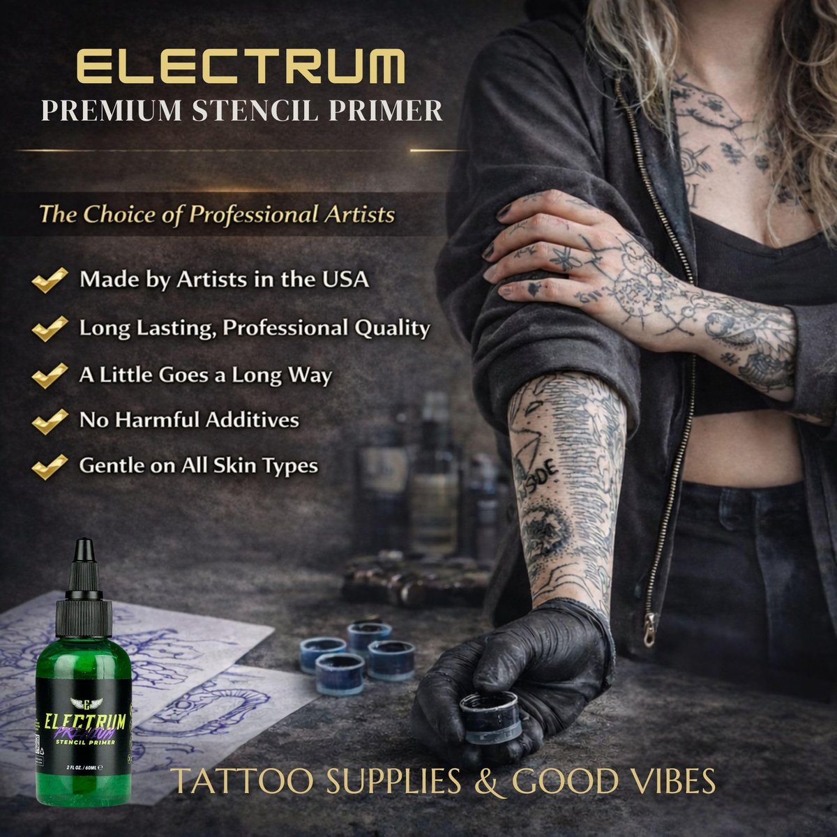 Electrum Tattoo Transfer Gel Solution – 2 oz Stencil Application Gel for Carbon & Marker Stencils, Made in USA by Tattoo Artists - görsel 13