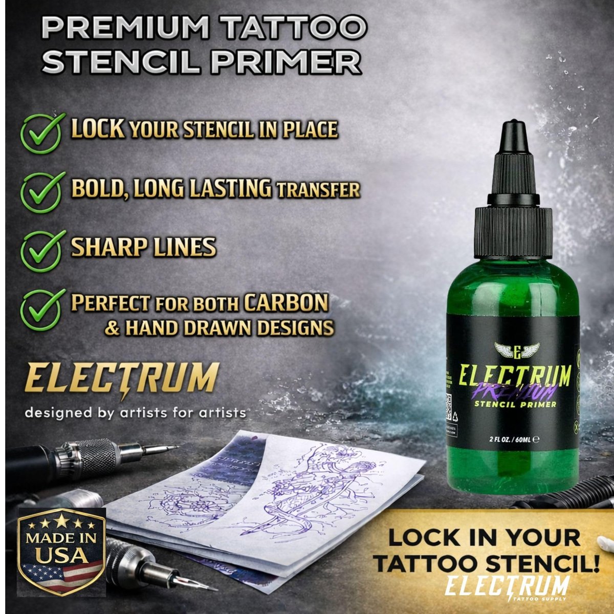 Electrum Tattoo Transfer Gel Solution – 2 oz Stencil Application Gel for Carbon & Marker Stencils, Made in USA by Tattoo Artists - görsel 5