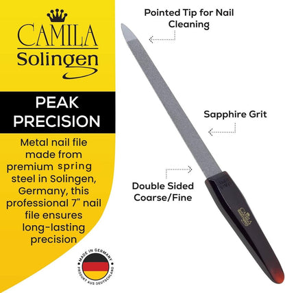 Camila Solingen CS19 Sapphire Metal Nail File – 8-Inch Double Sided Coarse & Fine for Natural Nails, Manicure & Pedicure
