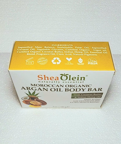 Shea Olein Naturally Essential Moroccan Argan Oil Body Bar with Coconut Butter and Indian Hemp Oil