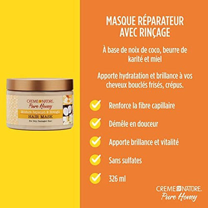 Creme of Nature Pure Honey, Coconut Oil & Shea Butter Hair Mask - Moisture Replenish & Strength, 11.5 oz