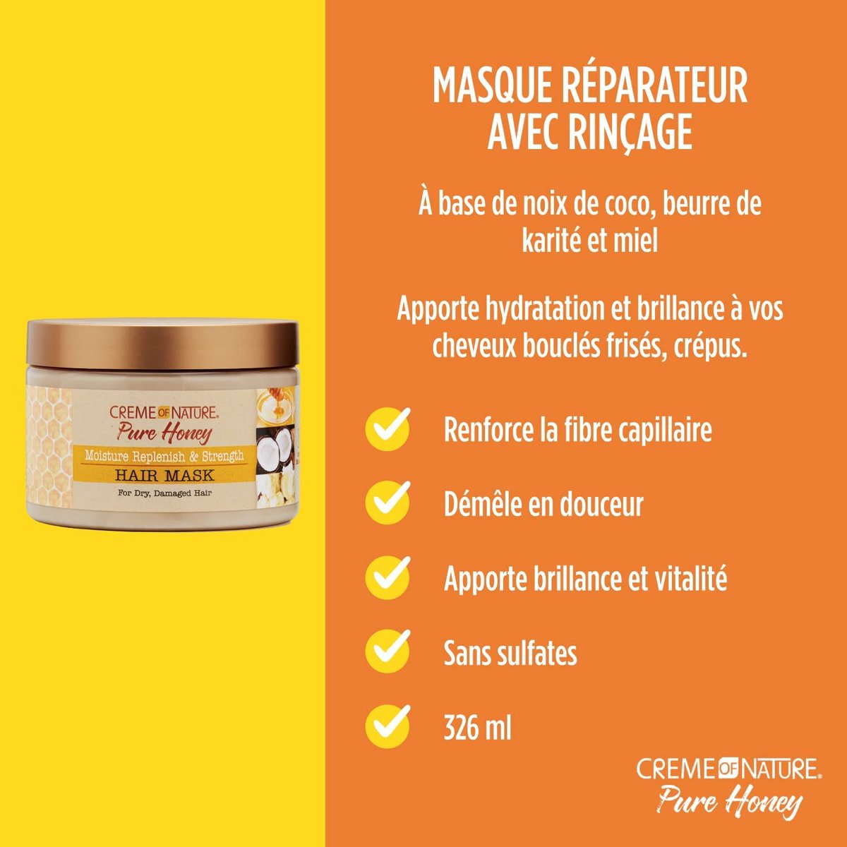 Creme of Nature Pure Honey, Coconut Oil & Shea Butter Hair Mask - Moisture Replenish & Strength, 11.5 oz - görsel 4
