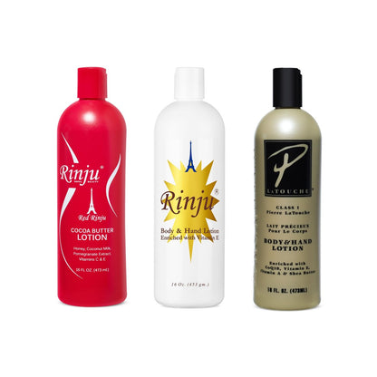 Rinju Shea Butter & Red Cocoa Butter Lotion Set – Vitamin E Daily Moisturizer (3 x 16 oz + 2 oz Rubee Lotion)
