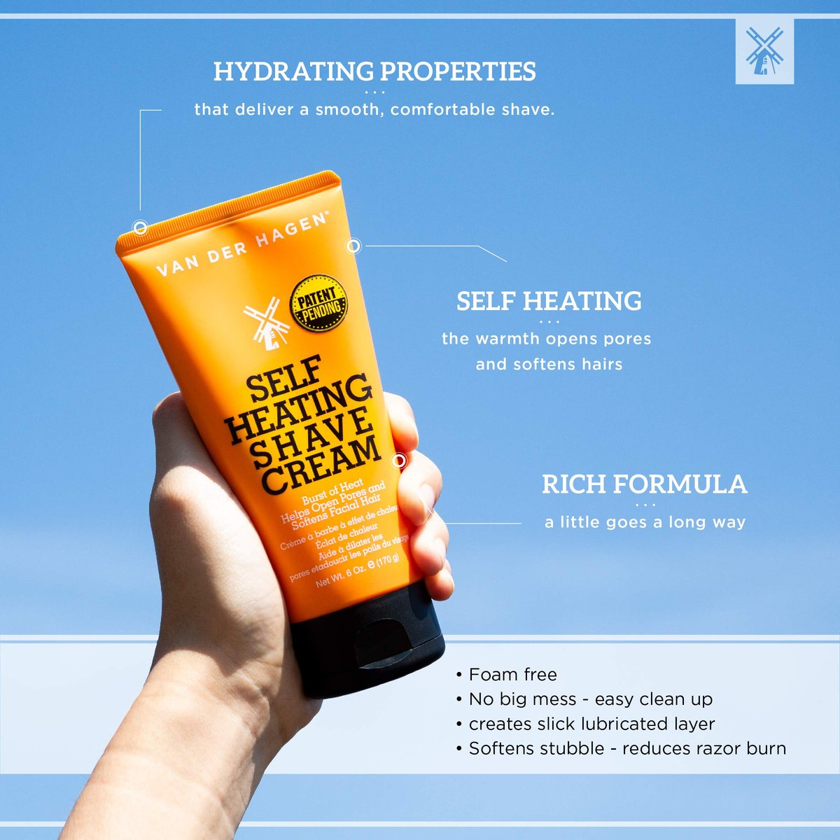 Van Der Hagen Self-Heating Shave Cream – Warm Burst Opens Pores & Softens Stubble, 6 oz - görsel 4