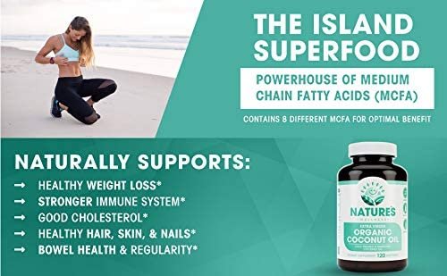 Natures Wellness Organic Coconut Oil 2000mg - Extra Virgin, Cold Pressed, Unrefined Non GMO - Supports Skin, Nails, Hair Growth, Brain Function - 120 Softgels Avelisse