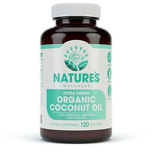 Natures Wellness Organic Coconut Oil 2000mg - Extra Virgin, Cold Pressed, Unrefined Non GMO - Supports Skin, Nails, Hair Growth, Brain Function - 120 Softgels Avelisse