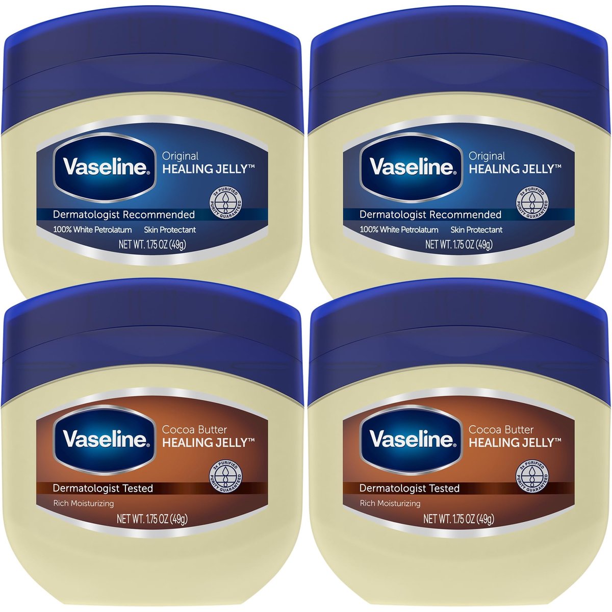 Vaseline Original & Cocoa Butter Healing Jelly Travel-Size Variety 4-Pack – Rich Moisturizing Ointment for Cracked, Dry Skin, 1.75 Oz Each - görsel 2