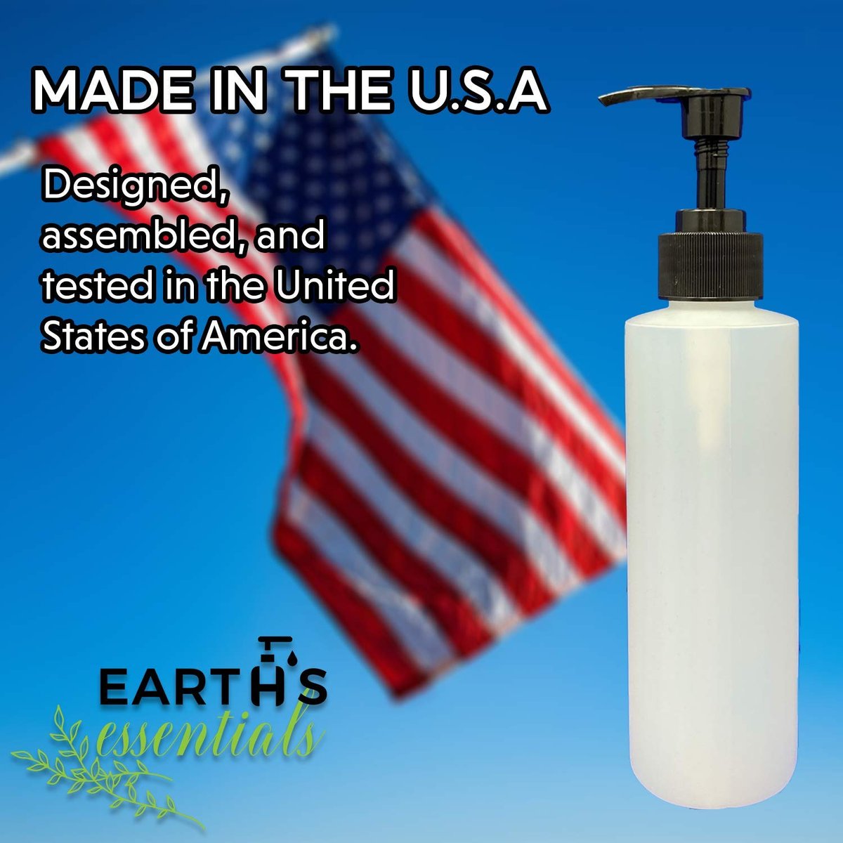 Earth's Essentials 4-Pack Refillable 8 oz HDPE Plastic Pump Bottles with Patented Screw-On Funnel - Lotions, Shampoos, Massage Oils Avelisse