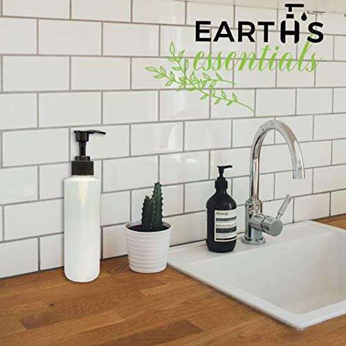 Earth's Essentials 4-Pack Refillable 8 oz HDPE Plastic Pump Bottles with Patented Screw-On Funnel - Lotions, Shampoos, Massage Oils Avelisse
