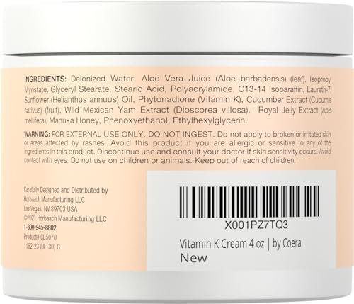 Coera Vitamin K Cream 4 oz | Premium Formula for Bruises, Spider Veins, Dark Circles, Broken Capillaries, Eyes, and Face | Paraben and SLS Free - görsel 4