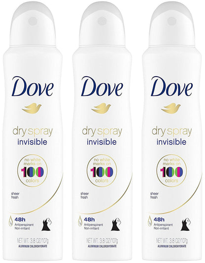 Dove Dry Spray Antiperspirant - Invisible - Sheer Fresh - 3.8 oz (107 g) per Can, Pack of 3