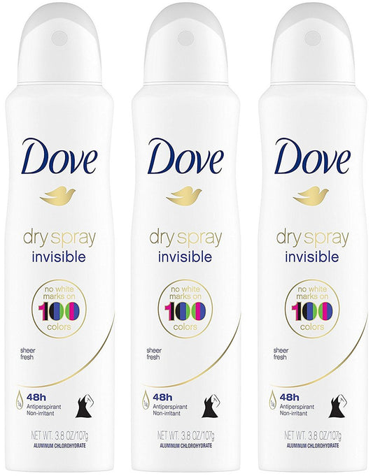 Dove Dry Spray Antiperspirant - Invisible - Sheer Fresh - 3.8 oz (107 g) per Can, Pack of 3