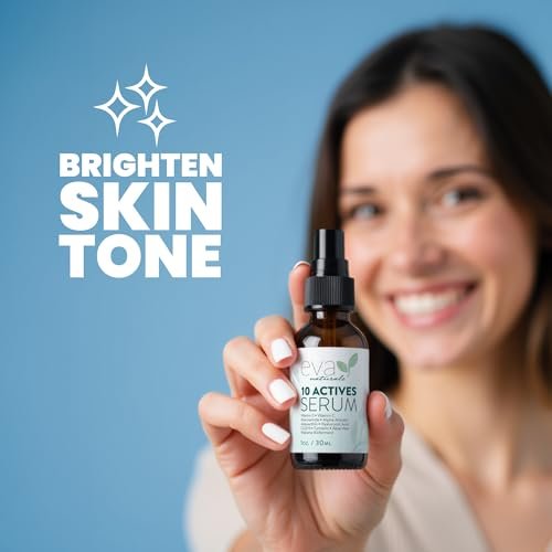 Eva Naturals 10 Actives Serum – Vitamin C, Niacinamide, Hyaluronic Acid, Turmeric, CoQ10 – Natural Anti Aging Face Serum for Dark Spots, Wrinkles, Acne, Skin Care & Facial Spot Remover Avelisse