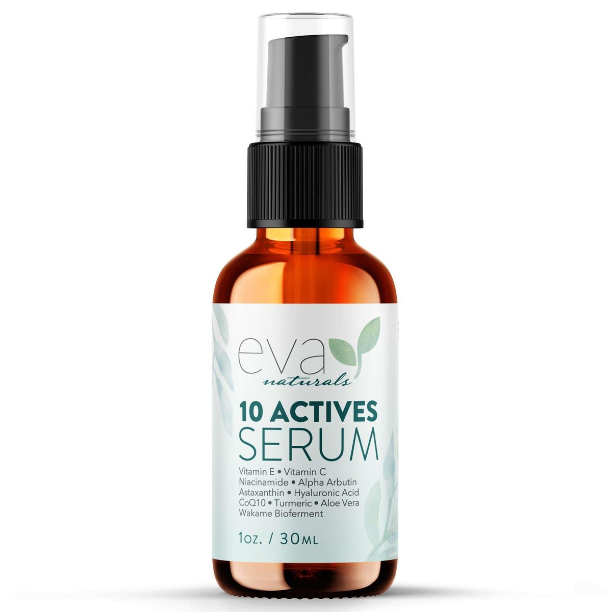 Eva Naturals 10 Actives Serum – Vitamin C, Niacinamide, Hyaluronic Acid, Turmeric, CoQ10 – Natural Anti Aging Face Serum for Dark Spots, Wrinkles, Acne, Skin Care & Facial Spot Remover Avelisse