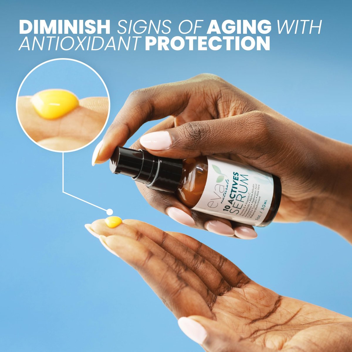 Eva Naturals 10 Actives Serum – Vitamin C, Niacinamide, Hyaluronic Acid, Turmeric, CoQ10 – Natural Anti Aging Face Serum for Dark Spots, Wrinkles, Acne, Skin Care & Facial Spot Remover Avelisse