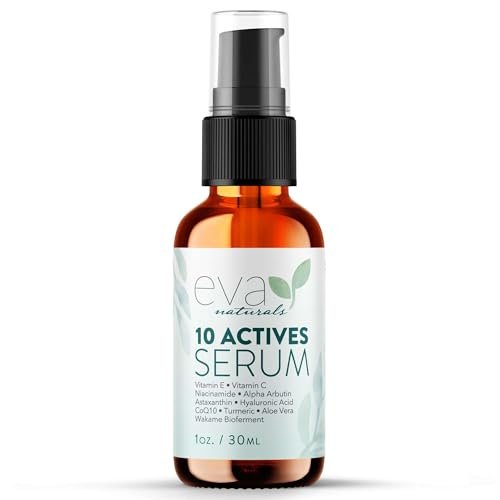 Eva Naturals 10 Actives Serum – Vitamin C, Niacinamide, Hyaluronic Acid, Turmeric, CoQ10 – Natural Anti Aging Face Serum for Dark Spots, Wrinkles, Acne, Skin Care & Facial Spot Remover Avelisse