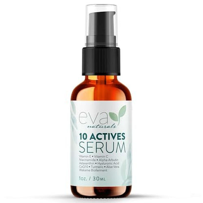 Eva Naturals 10 Actives Serum – Vitamin C, Niacinamide, Hyaluronic Acid, Turmeric, CoQ10 – Natural Anti Aging Face Serum for Dark Spots, Wrinkles, Acne, Skin Care & Facial Spot Remover Avelisse
