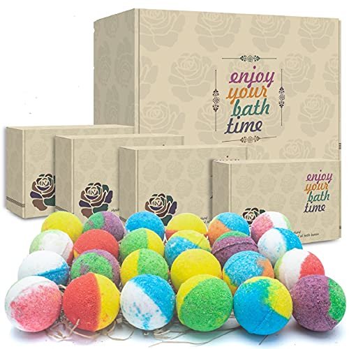 INTEYE Organic Bath Bombs Gift Set - 24 Handmade Fizzies with Essential Oils, Moisturize Dry Skin, Ideal for Kids, Women, Men, Birthday, Christmas, Mother's Day Avelisse