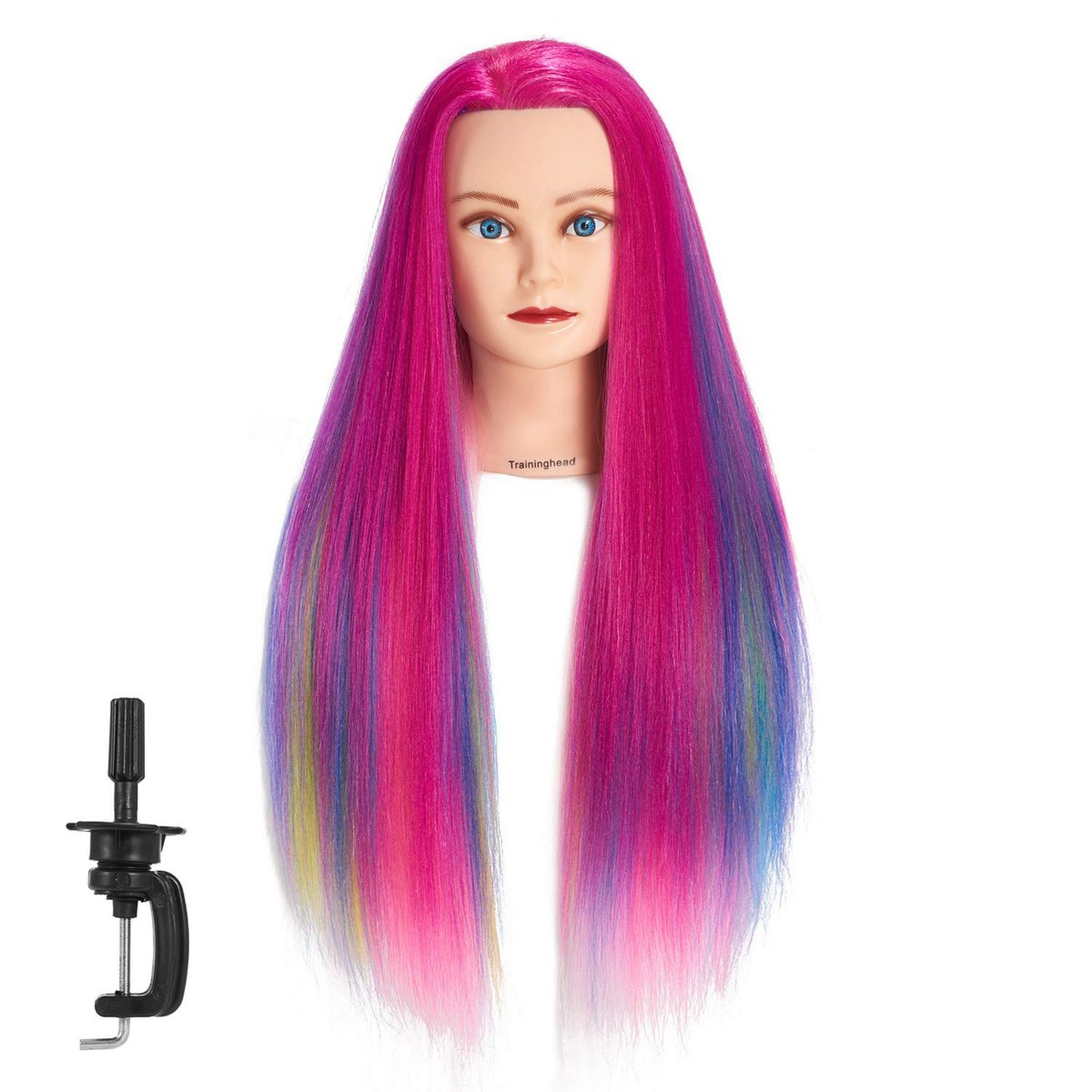 Training Head 26"-28" Mannequin Head Hair Styling Manikin Cosmetology Doll Head Synthetic Fiber Hair Hairdressing Training Model Free Clamp Avelisse