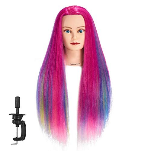 Training Head 26"-28" Mannequin Head Hair Styling Manikin Cosmetology Doll Head Synthetic Fiber Hair Hairdressing Training Model Free Clamp Avelisse