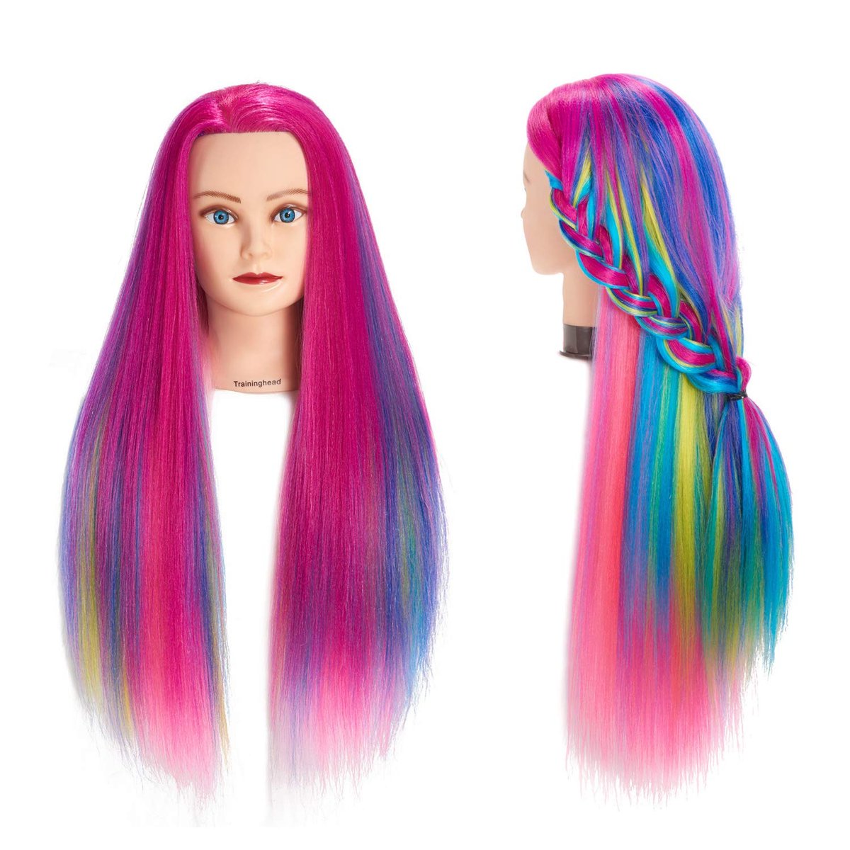 Training Head 26"-28" Mannequin Head Hair Styling Manikin Cosmetology Doll Head Synthetic Fiber Hair Hairdressing Training Model Free Clamp Avelisse