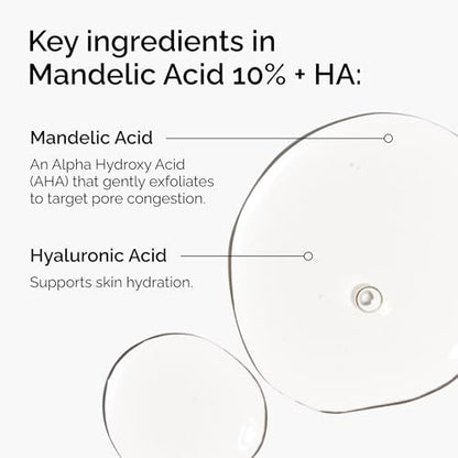 The Ordinary Mandelic Acid 10% + Hyaluronic Acid Gentle Exfoliating Serum for Clarity and Hydration, 1 Fl Oz