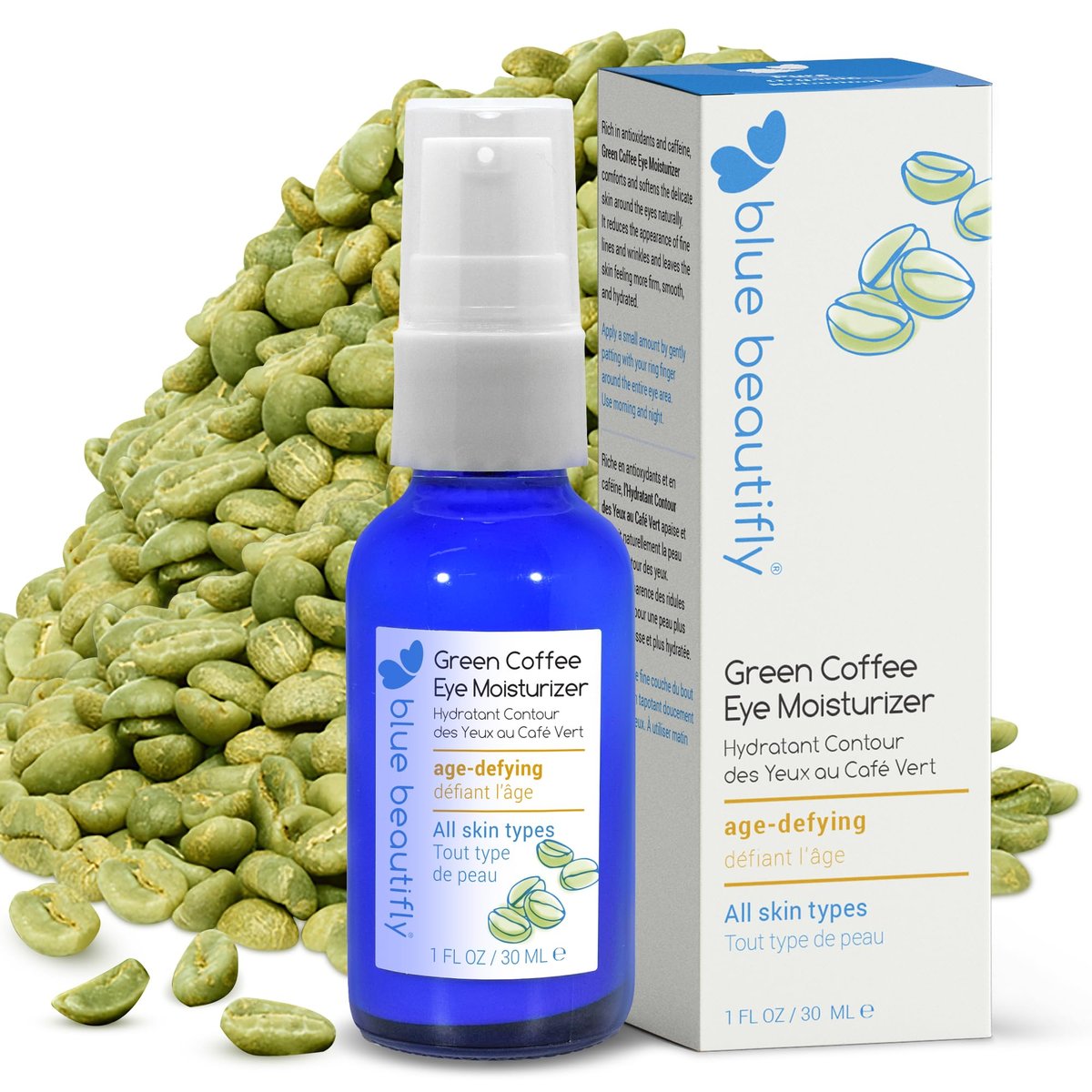 Blue Beautifly Green Coffee Under Eye Cream - Triple-Caffeinated Eye Bag Remover, Reduces Puffiness & Dark Circles, with Coffee Bean Extract, Coffee Oil & Coffee Essential Oil - 1 fl oz - görsel 1
